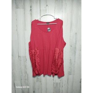Torrid Red Cotton Blend Scoop Neck Eyelet Sleeve Inset Babydoll Top Size 2X